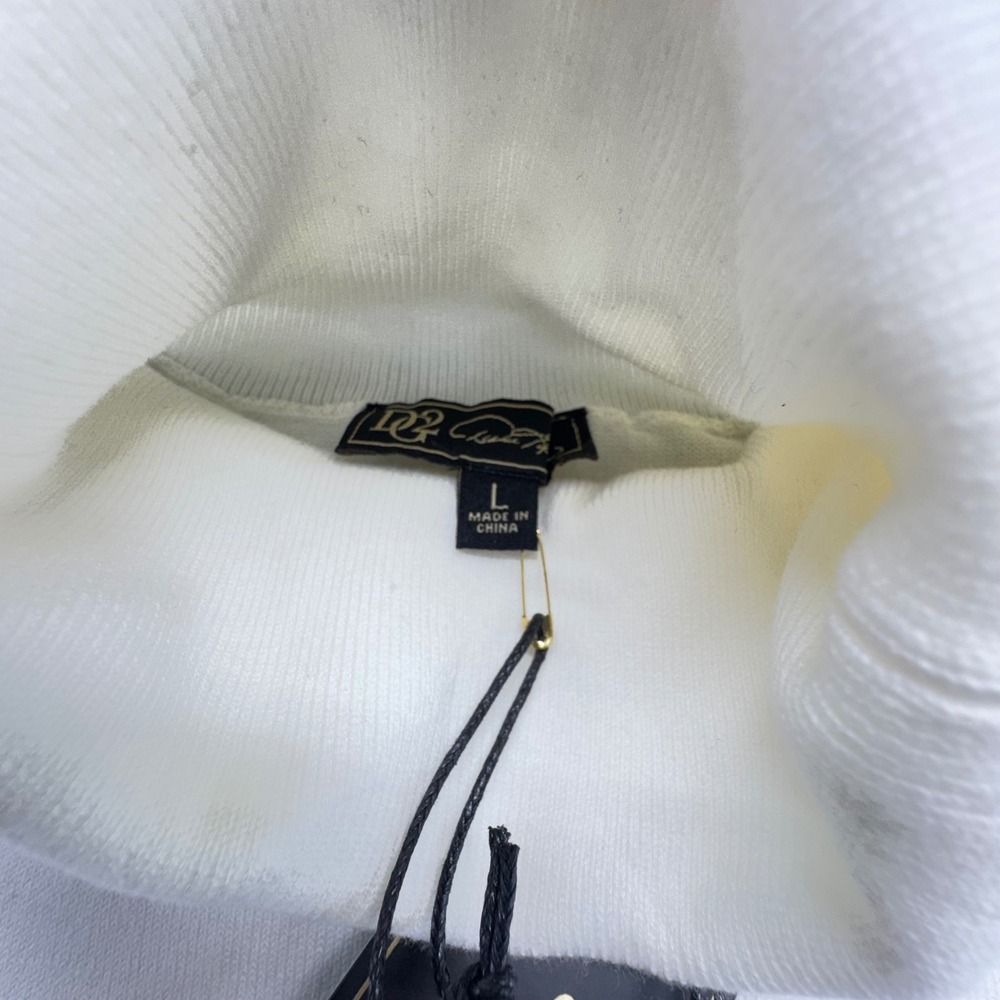 DG2 Diane‎ Gilman White Turtleneck Sweater Fringe Trim Tassel Detail Size L NWT - Picture 5 of 10